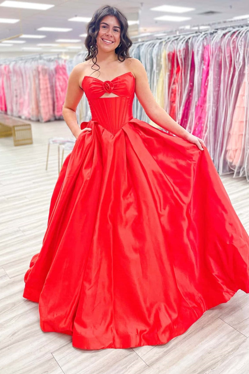 Casual Satin A-Line Strapless Empire Party Prom Dress