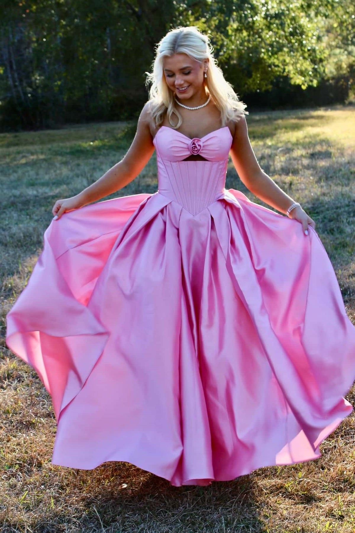 Casual Satin A-Line Strapless Empire Party Prom Dress