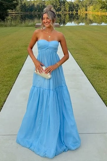 Casual Satin A-Line Sweetheart Strapless Long Party Prom Dress