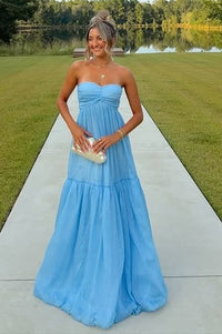 Casual Satin A-Line Sweetheart Strapless Long Party Prom Dress