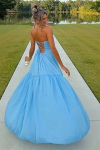 Casual Satin A-Line Sweetheart Strapless Long Party Prom Dress