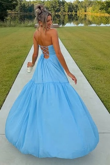 Casual Satin A-Line Sweetheart Strapless Long Party Prom Dress