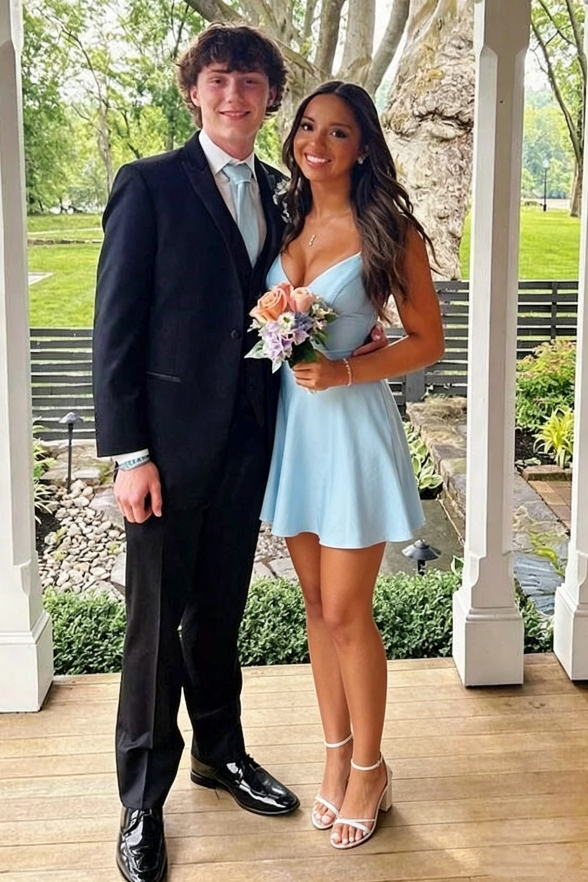 Casual Satin A-Line V-Neck Sleeveless Lace-Up Mini Homecoming Dress