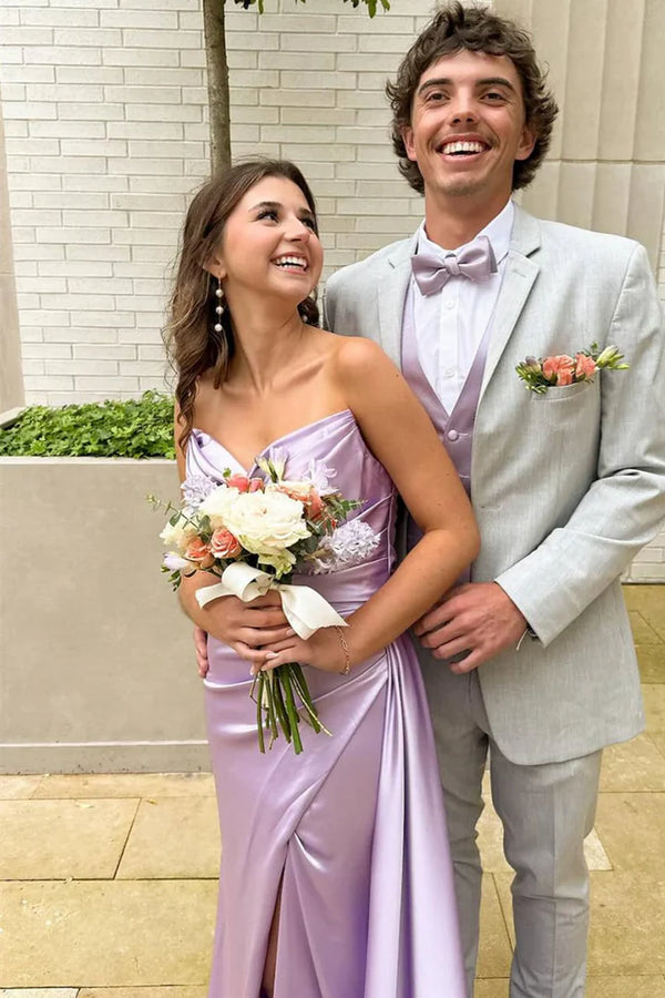 Casual Satin Boat Strapless Ruched Empire Party Prom Dress With Train