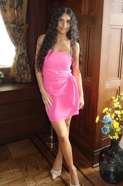 Casual Satin Bodycon Strapless Empire Short Party Homecoming Dress