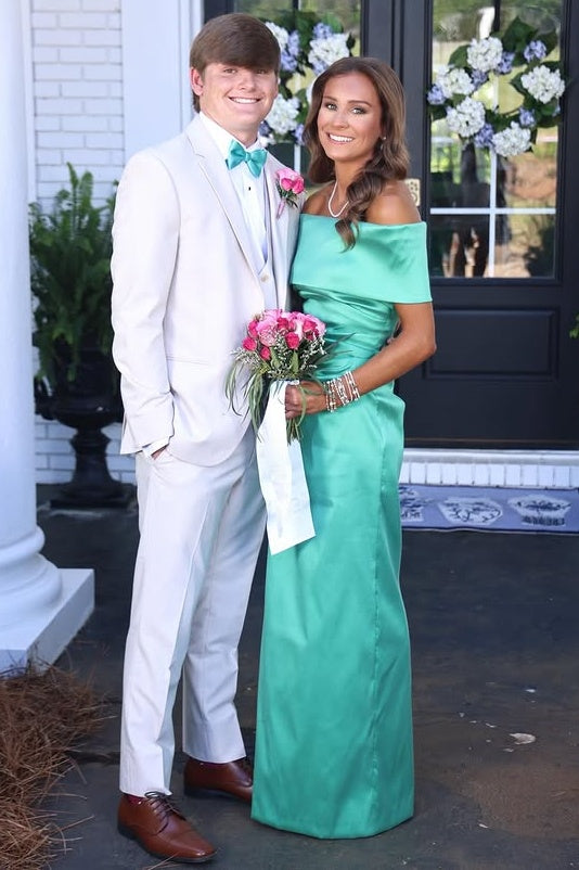 Casual Satin Fitted Off- Shoulder Floor-Length Party Prom Dress