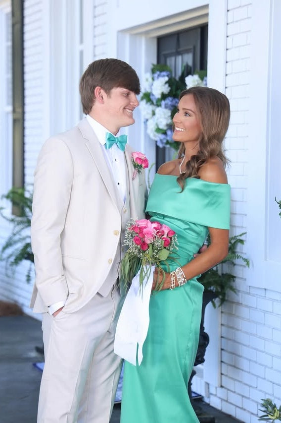 Casual Satin Fitted Off- Shoulder Floor-Length Party Prom Dress