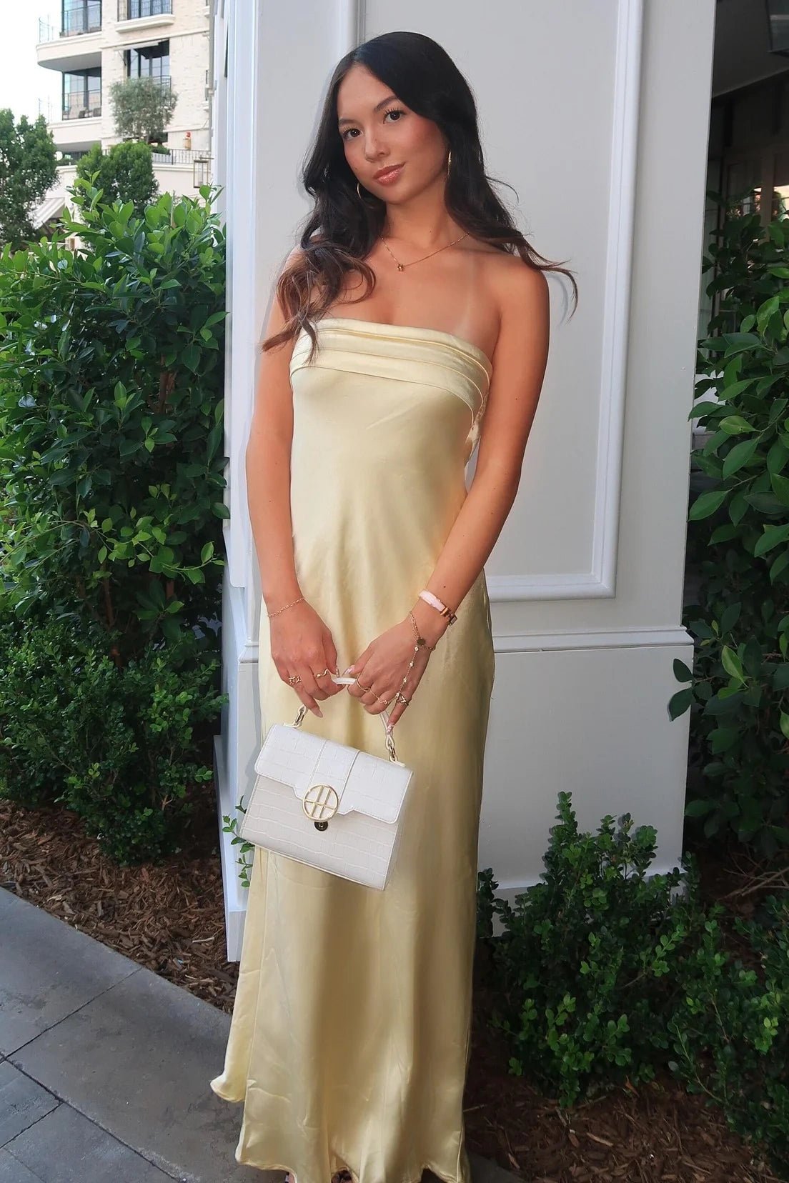 Casual Satin Fitted Strapless Backless Maxi Party Prom Dress