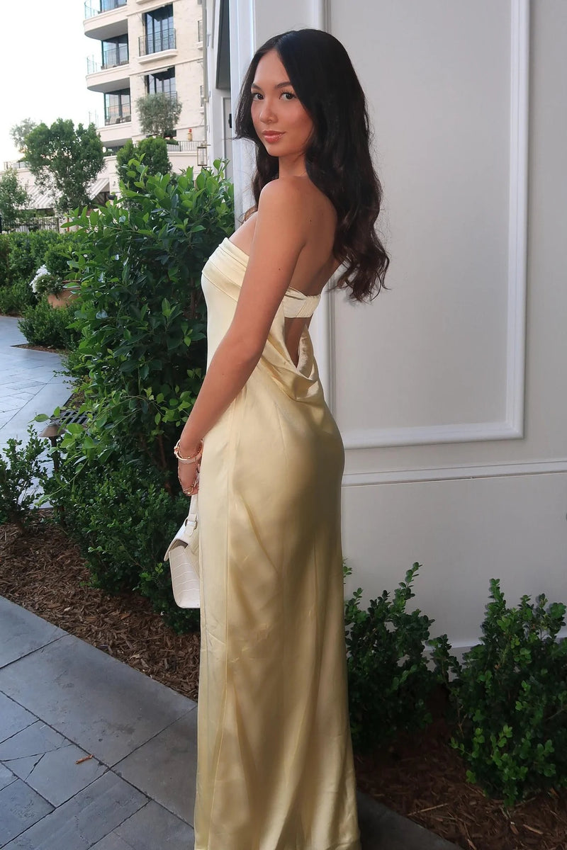 Casual Satin Fitted Strapless Backless Maxi Party Prom Dress