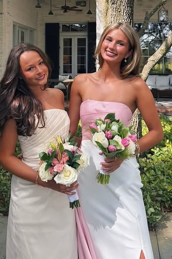 Casual Satin Fitted Strapless Party Prom Dress With Train