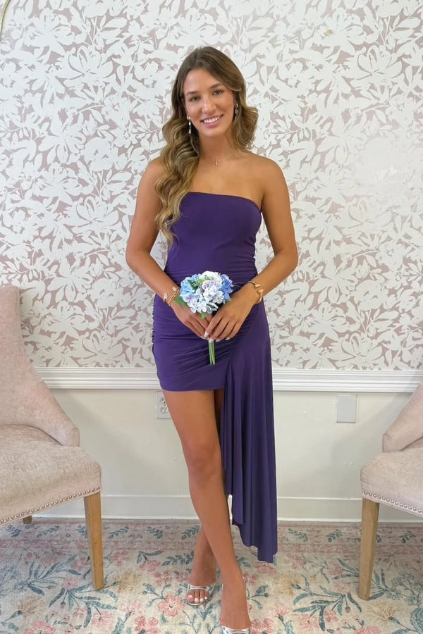 Casual Satin Fitted Strapless Zipped Mini Party Homecoming Dress 