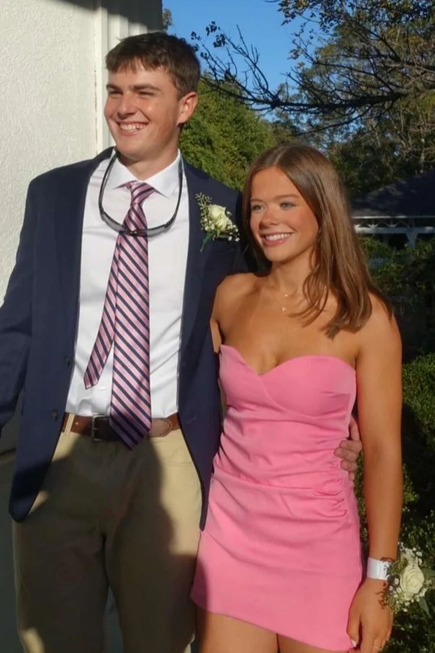 Casual Satin Fitted Sweetheart Strapless Ruched Homecoming Dress