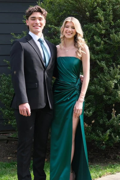 Casual Satin Mermaid Ruched Empire Split Party Prom Dress