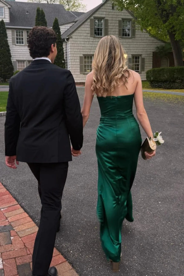 Casual Satin Mermaid Ruched Empire Split Party Prom Dress