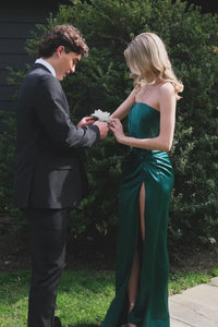 Casual Satin Mermaid Ruched Empire Split Party Prom Dress