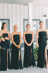 Casual Satin Strapless Floor-Length Split Bridesmaid Dress