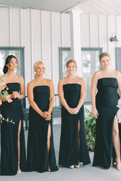 Casual Satin Strapless Floor-Length Split Bridesmaid Dress