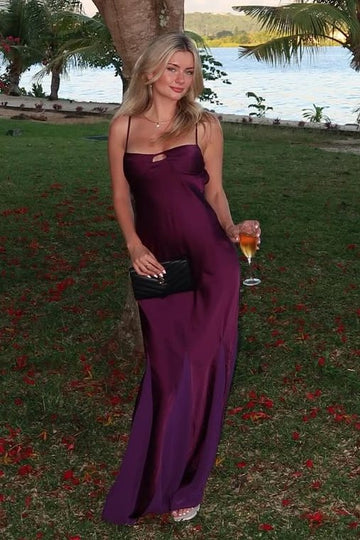 Casual Spaghetti Straps A-Line Satin Party Prom Dress