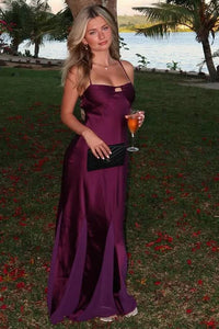 Casual Spaghetti Straps A-Line Satin Party Prom Dress