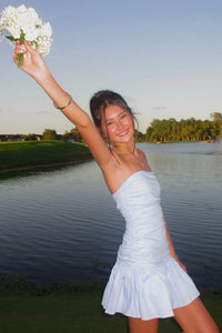 Casual Strapless A-Line Satin Short Party Homecoming Dress