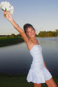 Casual Strapless A-Line Satin Short Party Homecoming Dress