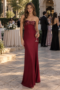 Casual Strapless Open Back Sequin Top Satin Mermaid Party Prom Dress