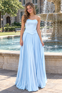 Casual Sweetheart Strapless A-Line Satin Empire Pleated Party Prom Dress