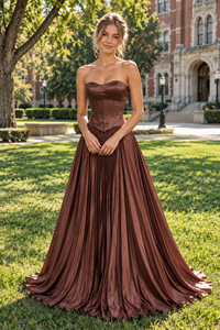 Casual Sweetheart Strapless A-Line Satin Empire Pleated Party Prom Dress