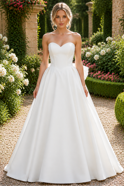 Casual Sweetheart Strapless High Waist A-Line Satin Wedding Dress
