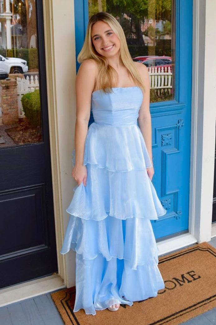 Chic A-Line High Waist Strapless Tulle Tiered Party Prom Dress