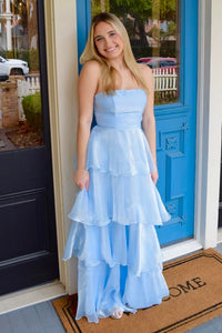 Chic A-Line High Waist Strapless Tulle Tiered Party Prom Dress