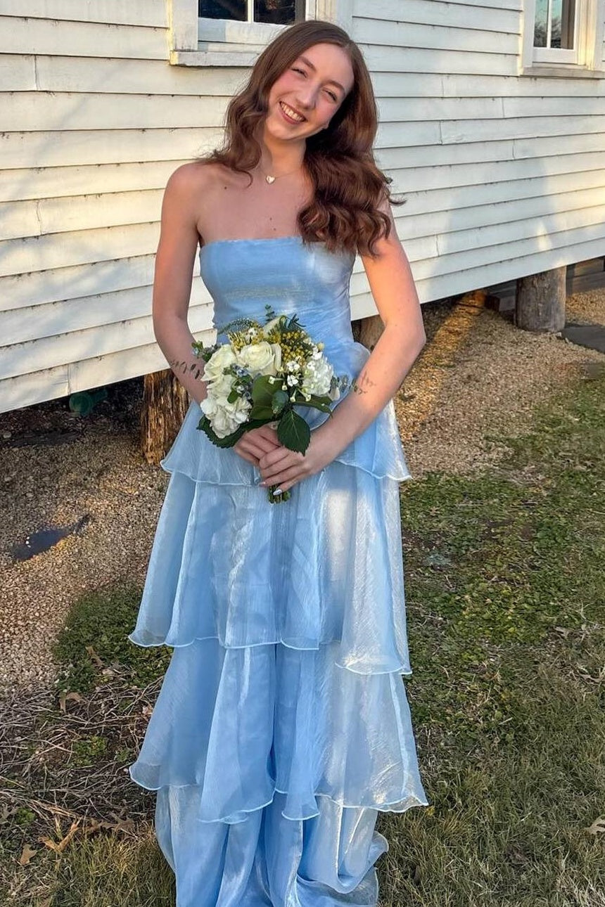 Chic A-Line High Waist Strapless Tulle Tiered Party Prom Dress