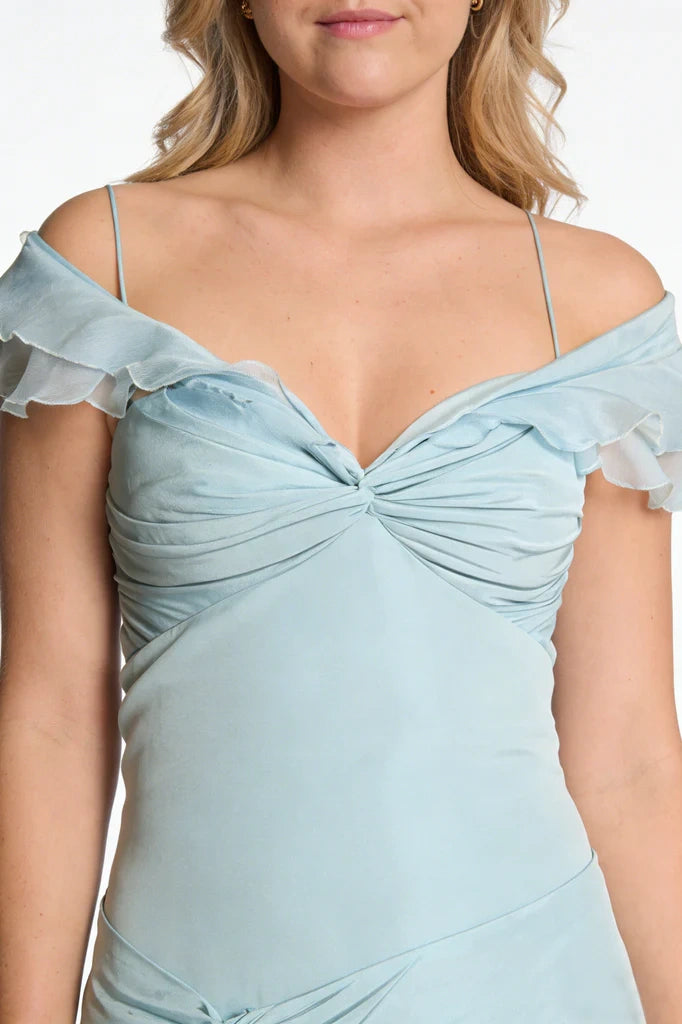 Chic A-Line Ruffle Straps Long Party Prom Dress With Train