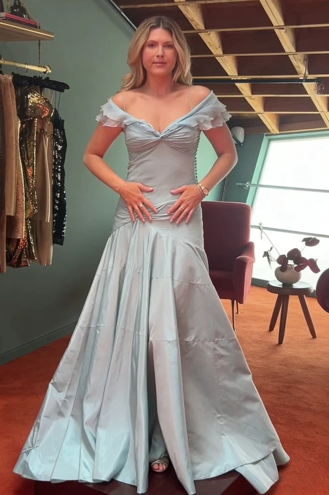 Chic A-Line Ruffle Straps Long Party Prom Dress With Train