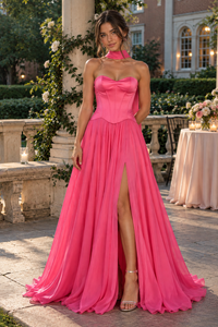 Chic A-Line Sweetheart Strapless Chiffon And Satin Party Prom Dress