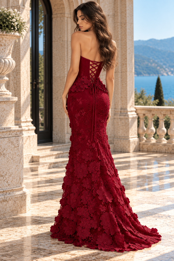 Chic Corset Lace-Up Lace Floral Mermaid Maxi Party Prom Dress