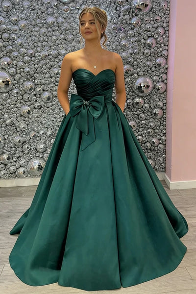 Chic Dark Green Sweetheart Strapless High-Waist Party Prom Dress