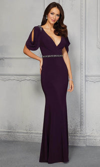 Chic Low V-Neck Half Sleeves Empire Mermaid Mother Of Bride Dress