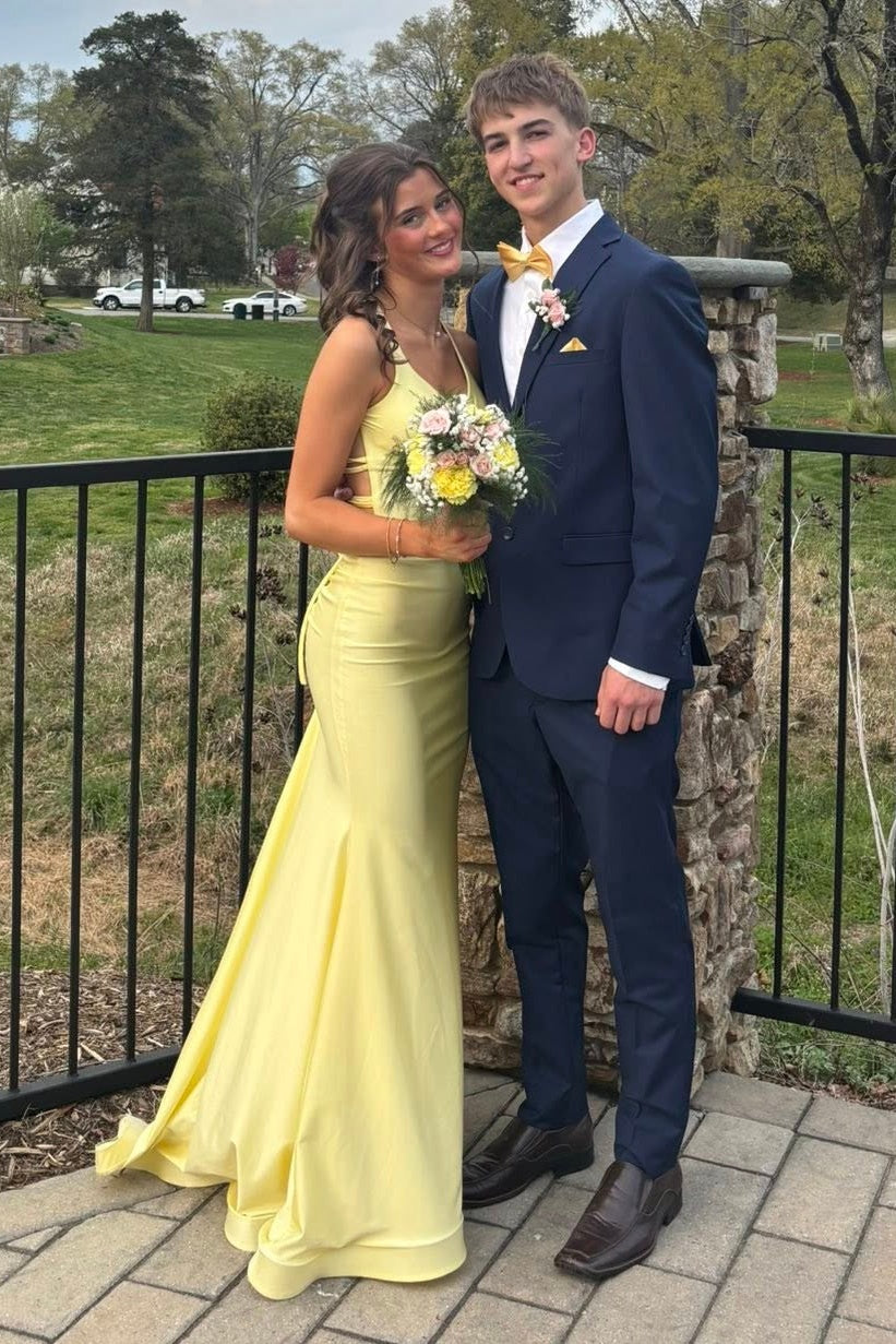 Chic Mermaid Satin Low V-Neck Lace-Up Party Prom Dress With Train
