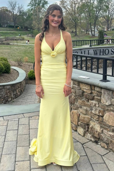 Chic Mermaid Satin Low V-Neck Lace-Up Party Prom Dress With Train