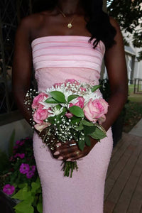 Chic Pink Strapless Bodycon Sequin Maxi Party Prom Dress