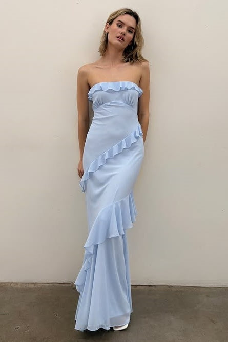 Chic Ruffle Strapless Open Back Chiffon Party Prom Dress