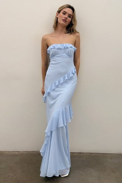 Chic Ruffle Strapless Open Back Chiffon Party Prom Dress