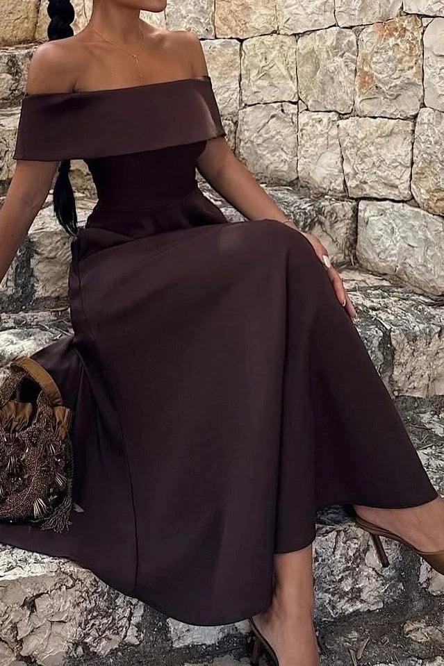 Chic Satin A-Line Off-Shoulder Empire Party Evening Dress
