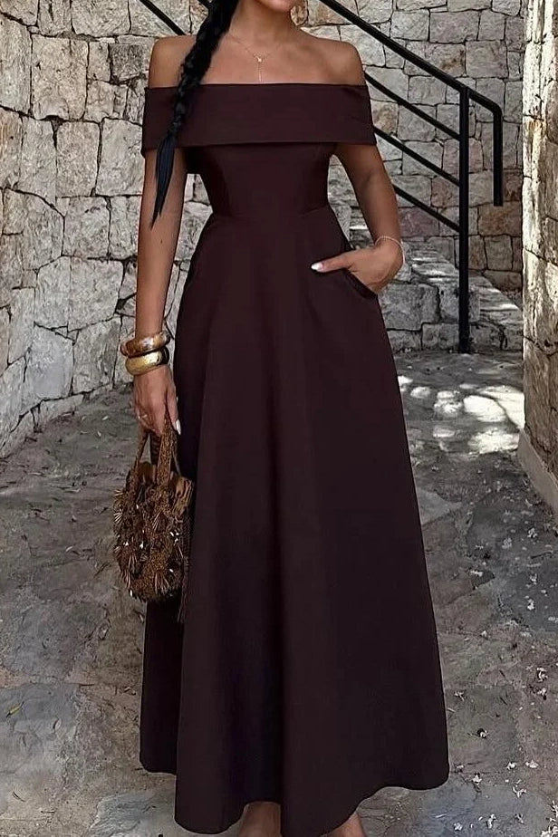 Chic Satin A-Line Off-Shoulder Empire Party Evening Dress