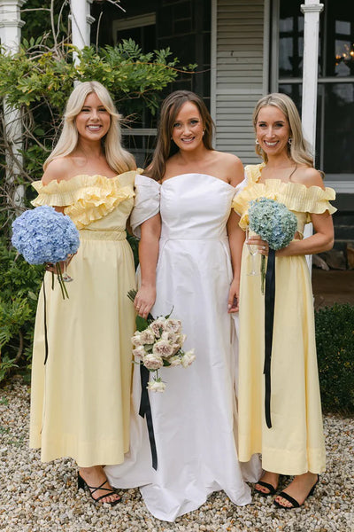 Chic Satin A-Line Off-Shoulder High Waist Bridesmaid Dress