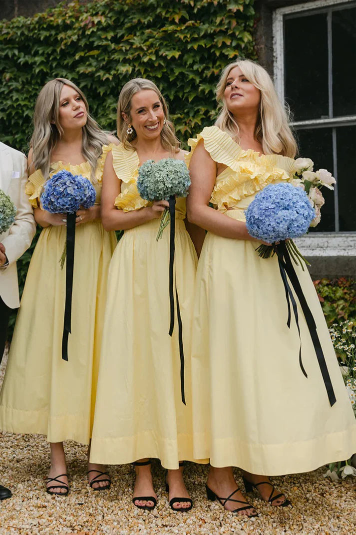 Chic Satin A-Line Off-Shoulder High Waist Bridesmaid Dress