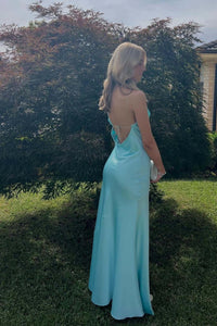 Chic Satin Asymmetrical Straps Sleeveless Maxi Party Prom Dress