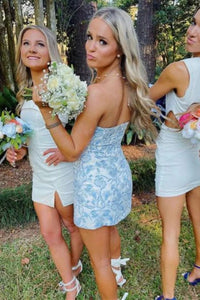 Chic Satin Empire Strapless Sheath Floral Appliques Homecoming Dress