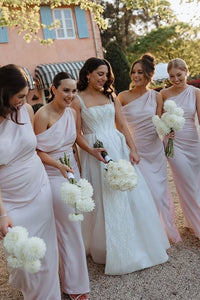 Chic Satin Fitted One Shoulder Sleeveless Empire Bridesmaid Dress With Slit